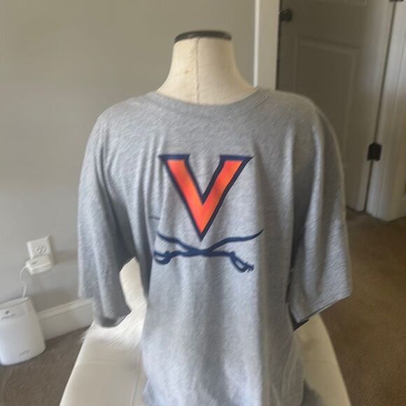 Gray Short Sleeve Tee with Orange and Blue Logo - Picture 1 of 1